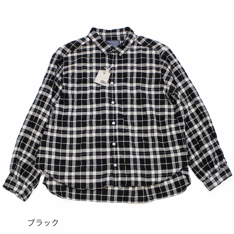 [Faneuil] チェックギャザーシャツ｜D-6321102 /11キナリ /24ブルー /19ブラック