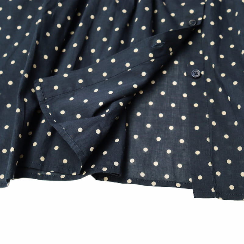 [SOIL]COTTON VOILE DOT PRINT GATHERED SHIRT｜NSL22011/ネイビー/グレー