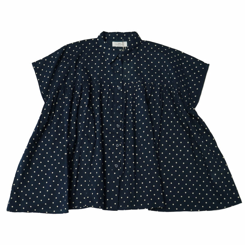 [SOIL]COTTON VOILE DOT PRINT GATHERED SHIRT｜NSL22011/ネイビー/グレー