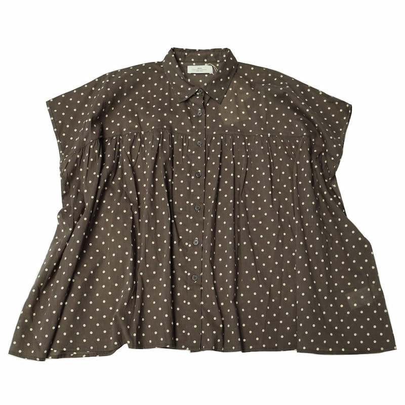 [SOIL]COTTON VOILE DOT PRINT GATHERED SHIRT｜NSL22011/ネイビー/グレー