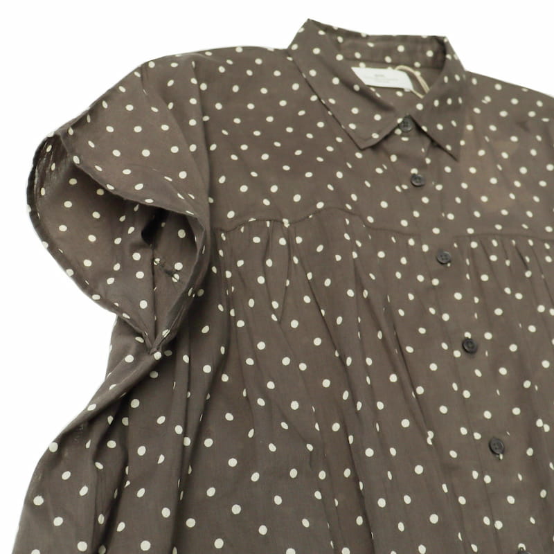 [SOIL]COTTON VOILE DOT PRINT GATHERED SHIRT｜NSL22011/ネイビー/グレー