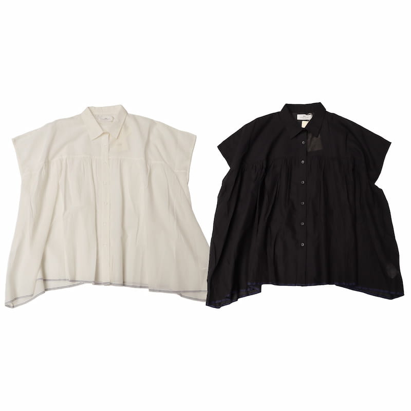 [SOIL]SUPER FINE VOILE WITH POLY SELVAGE GATHERED SHIRT/SL SHIRT｜NSL22001/ナチュラル /ブラック
