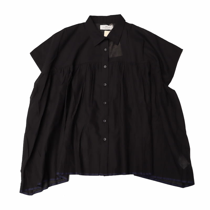 [SOIL]SUPER FINE VOILE WITH POLY SELVAGE GATHERED SHIRT/SL SHIRT｜NSL22001/ナチュラル /ブラック