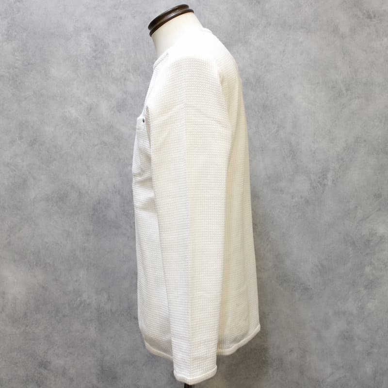 [RE clothing] ライトワッフル ポケットプルオーバー9分袖：WHITE