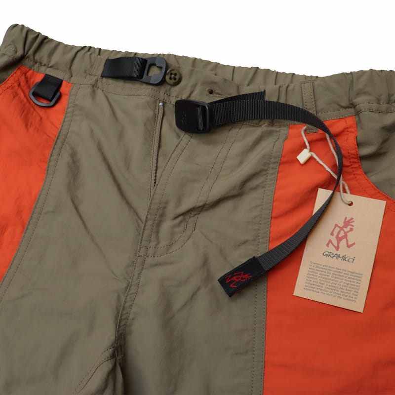 [Gramicci UNISEX] SHELL GEAR SHORTS水陸両用｜ASH OLIVE×TERRACOTTA｜GMP-21S040