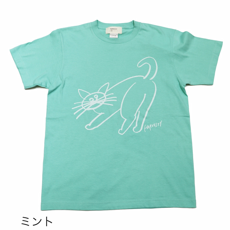 [HARVESTY] PRINTED T-SH ねこ｜A52206 /51ミント/19ブラック