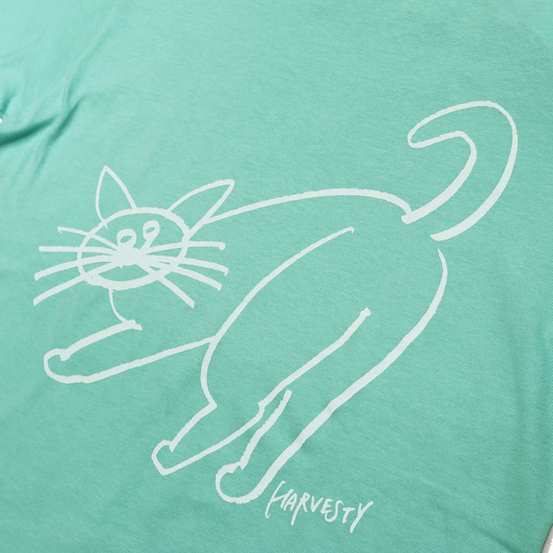 [HARVESTY] PRINTED T-SH ねこ｜A52206 /51ミント/19ブラック