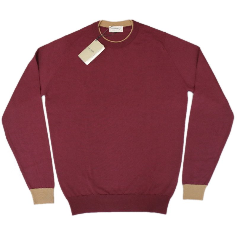 [JOHN SMEDLEY] KENN ケン（クルーネックプルオーバー）30G：BORDEAUX×CAMEL