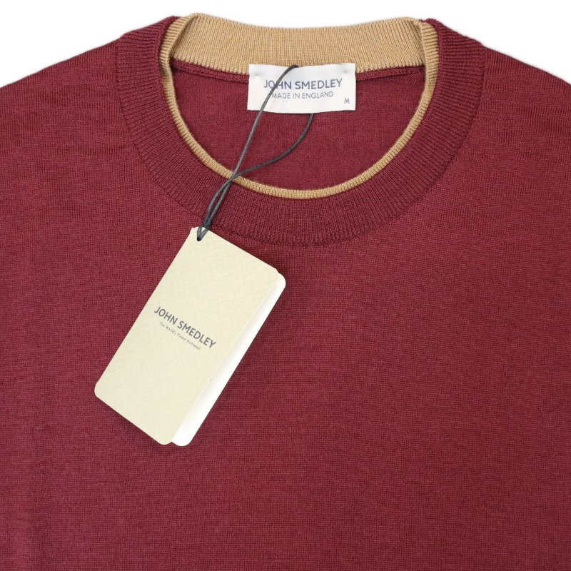 [JOHN SMEDLEY] KENN ケン（クルーネックプルオーバー）30G：BORDEAUX×CAMEL