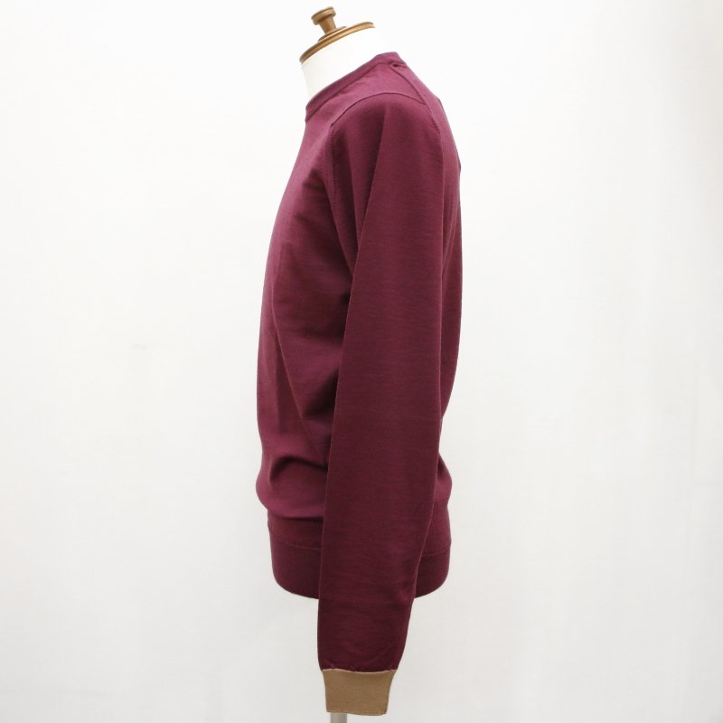 [JOHN SMEDLEY] KENN ケン（クルーネックプルオーバー）30G：BORDEAUX×CAMEL