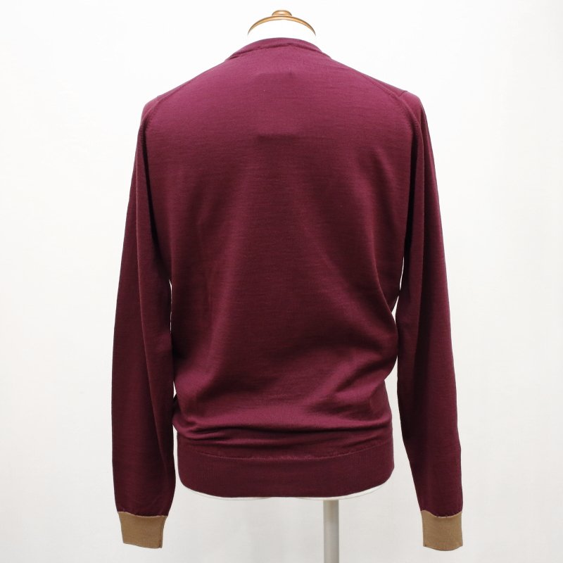 [JOHN SMEDLEY] KENN ケン（クルーネックプルオーバー）30G：BORDEAUX×CAMEL