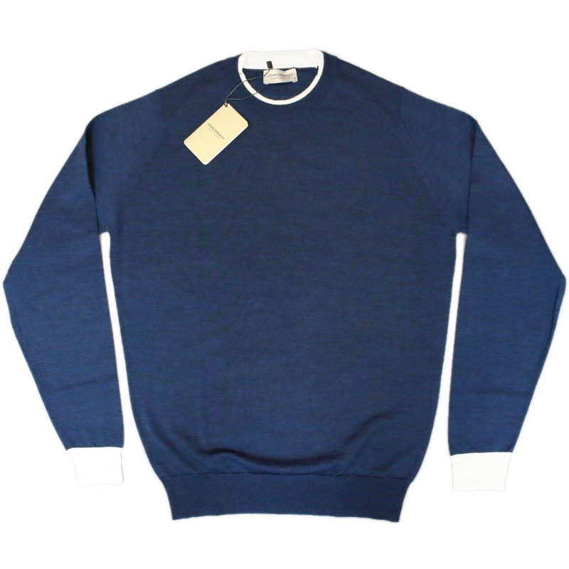 [JOHN SMEDLEY] KENN ケン（クルーネックプルオーバー）30G：INDIGO×SNOW