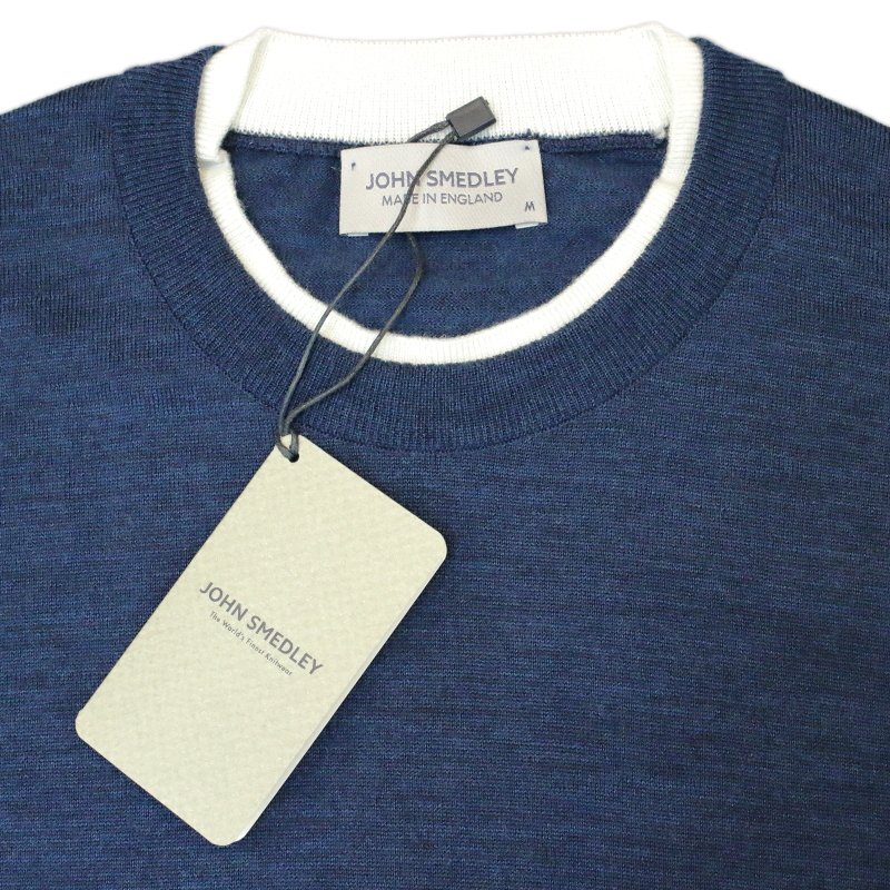 [JOHN SMEDLEY] KENN ケン（クルーネックプルオーバー）30G：INDIGO×SNOW