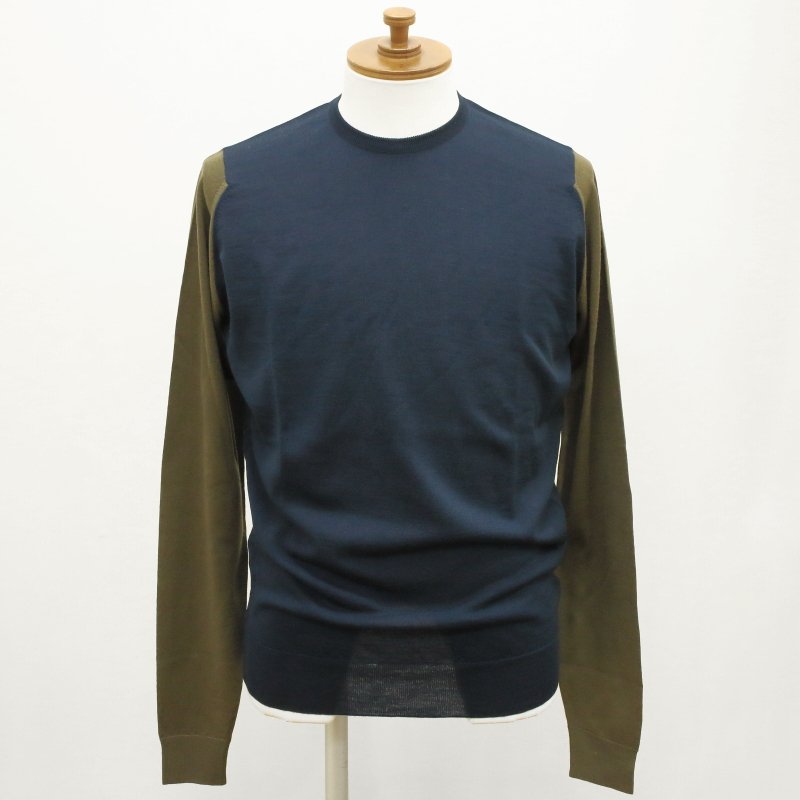 [JOHN SMEDLEY] HINDLOW（クルーネックプルオーバー）30G：ORION GREEN×KHAKI