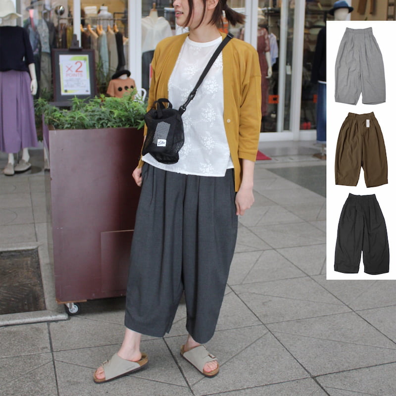 [HARVESTY]  T/R WIDE EGG CROPPED PANTS｜A21502/15グレー/18チャコール/オリーブ/19ブラック)