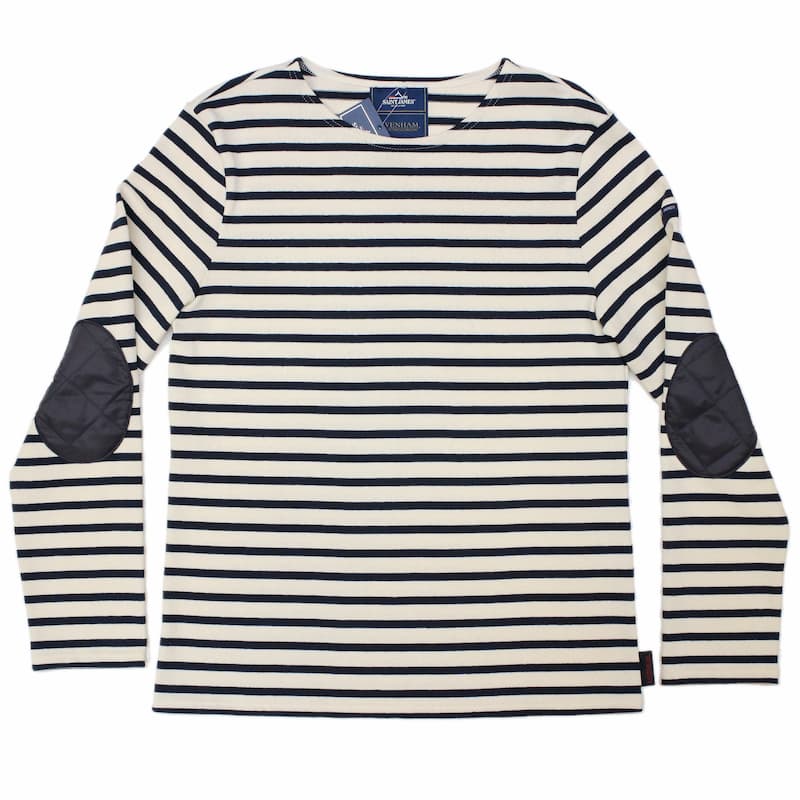 [SAINT JAMES × LAVENHAM] ロングTEE エルボーパッチ：ECRU(キナリ)×MARINE(紺)＆SUFFORK NAVY(ネイビー)