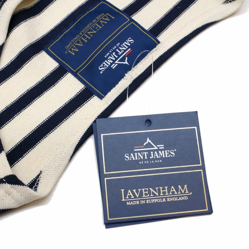 [SAINT JAMES × LAVENHAM] ロングTEE エルボーパッチ：ECRU(キナリ)×MARINE(紺)＆SUFFORK NAVY(ネイビー)