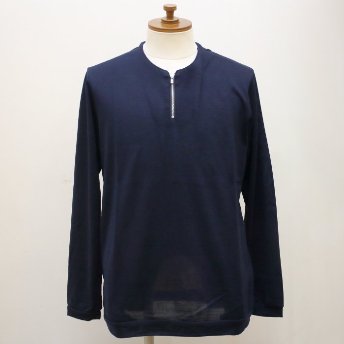 [RE clothing] ウールニット ショートジッププルオーバー：NAVY