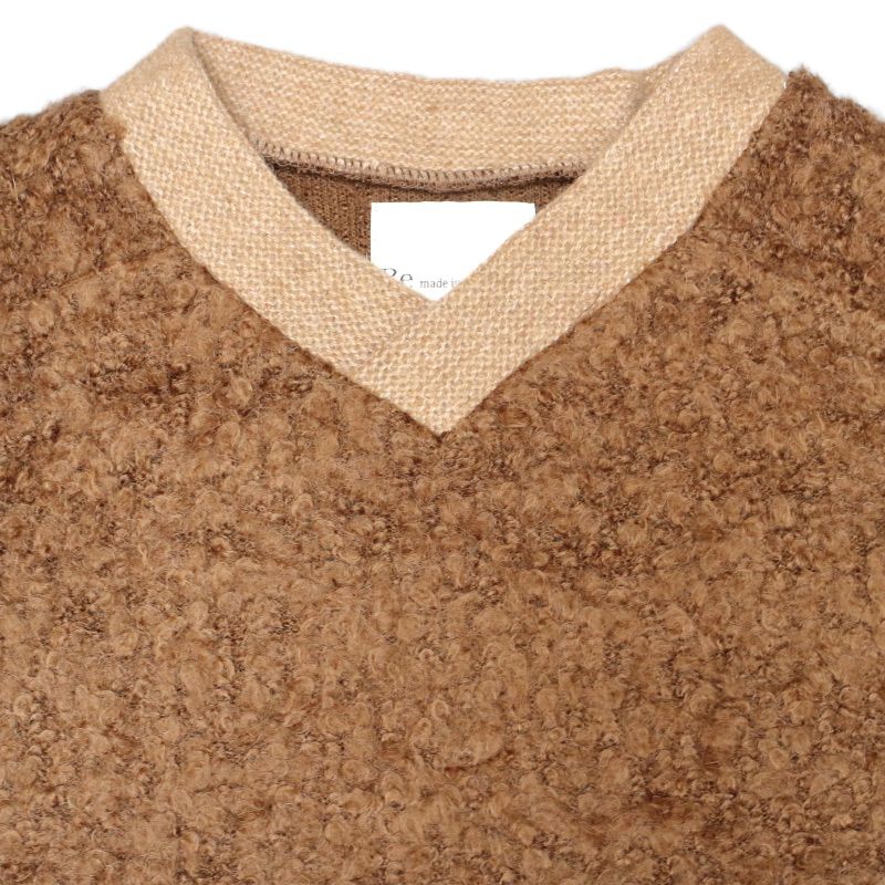 [RE clothing] スモールVネック プルオーバー ウールリング：BROWN