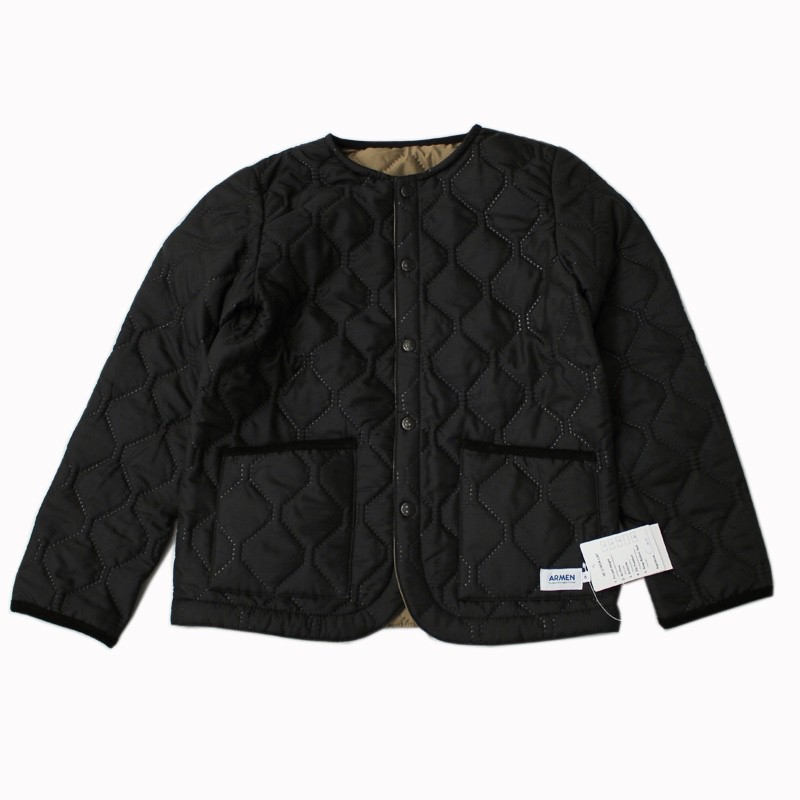 [ARMEN]Plain Polyester/Plain Polyester HEAT QUILT NO COLLAR JACKET(9900BLACK/IRAQ)｜NAM1851PP