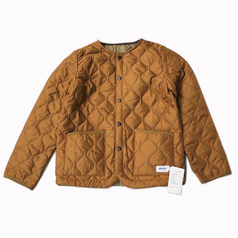 [ARMEN]Plain Polyester/Plain Polyester HEAT QUILT NO COLLAR JACKET(8420TAN/IRAQ)｜NAM1851PP