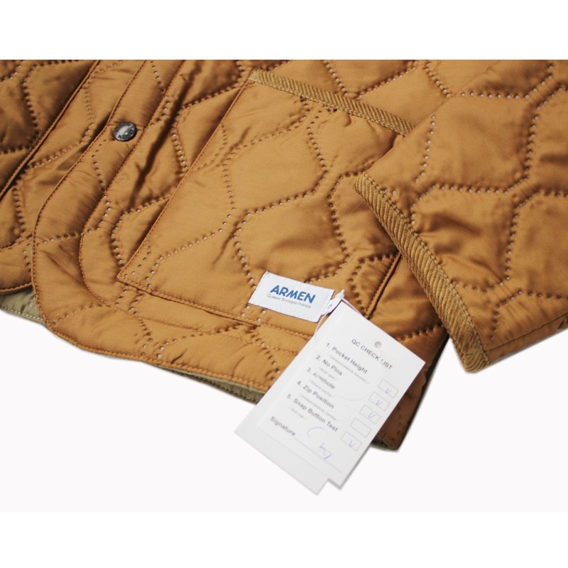 [ARMEN]Plain Polyester/Plain Polyester HEAT QUILT NO COLLAR JACKET(8420TAN/IRAQ)｜NAM1851PP