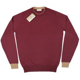 [JOHN SMEDLEY] KENN ケン（クルーネックプルオーバー）30G：BORDEAUX×CAMELイメージ