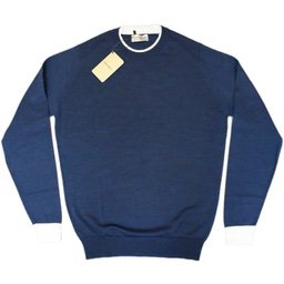 [JOHN SMEDLEY] KENN ケン（クルーネックプルオーバー）30G：INDIGO×SNOWイメージ